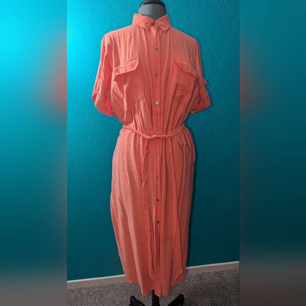 Women's Peach Button-Up Dress
